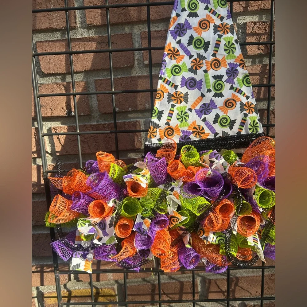 Colorful Halloween Witch Hat Wreath